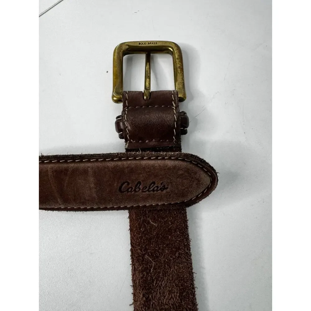 Vintage Cabela Soft Brown Leather Belt Solid Brass Buckle Size 50